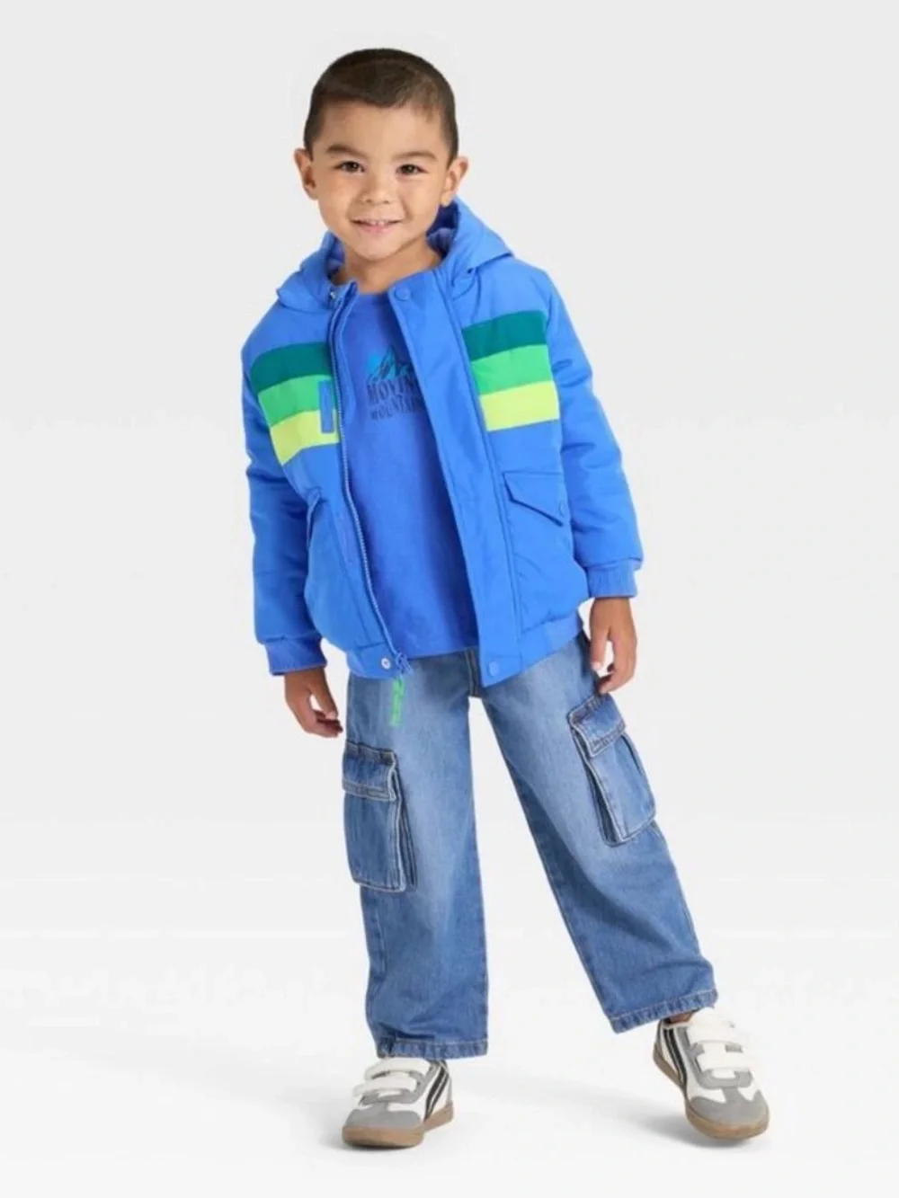 Cat & Jack Toddler Boys Colorblock Striped Heavyweight Puffer - Blue 18M NWT
